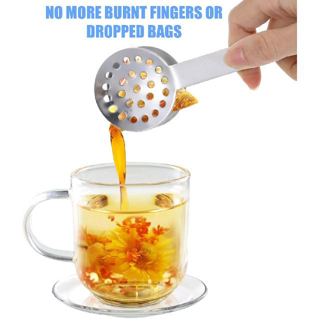 2 Pcs Tea Bag Squeezer Tongs,Round Bag Squeezer,Stainless Steel Tea Bags Press,6 Inch Teas Bags Strainer Clips or Sugar Ice Cube for Kitchen Bar