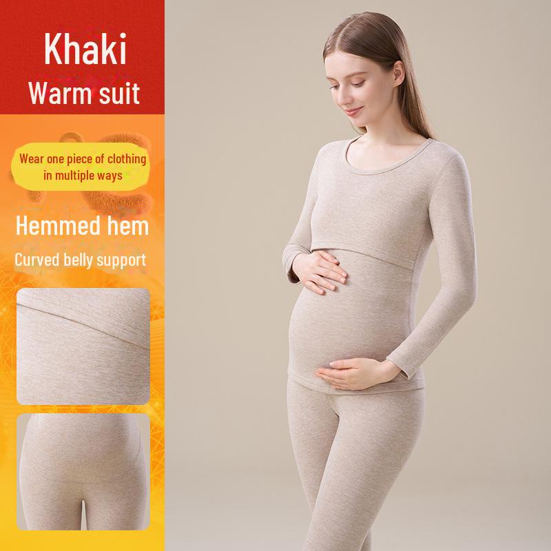 Maternity Thermal Underwear Set: Warm, Cozy Top & Bottoms for Postpartum Nursing - Velvet, Cashmere, Silk Blend for Winter