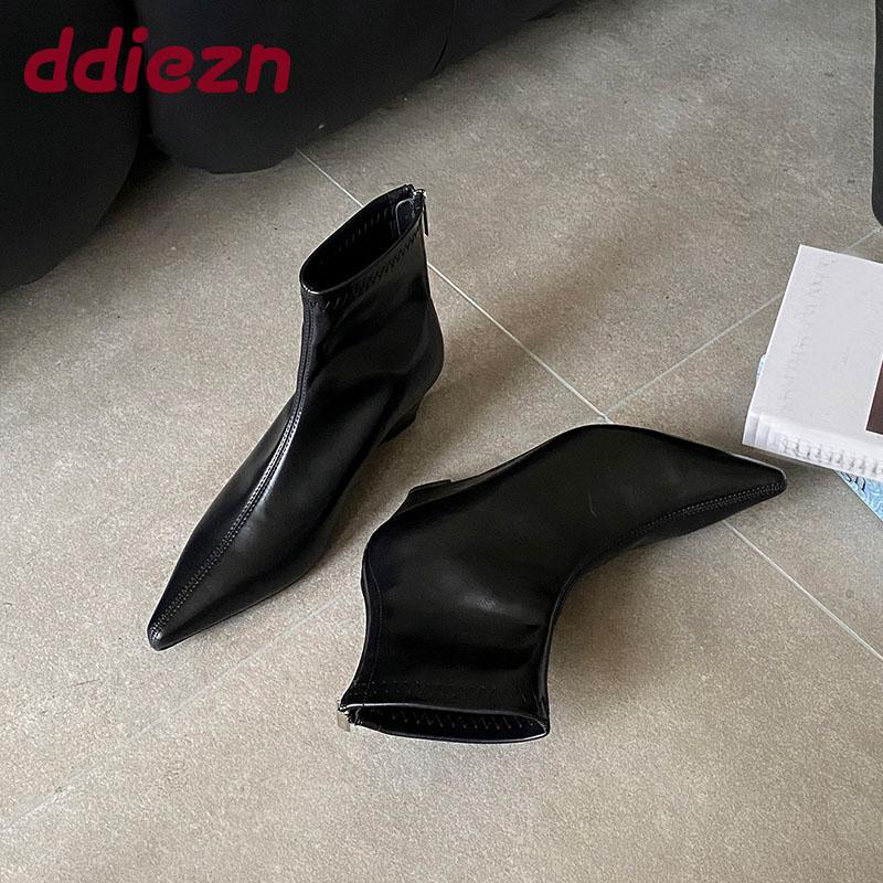 Fashion Pointed Toe Modern Ladies Ankle Boots With Wedges Shoes Fashion Elastic Women Short Stretch Boots Female Zippers Shoes