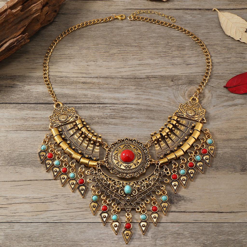 Ethnic European and American Retro Tassel Necklace Exaggerated Sweater Clavicle Chain