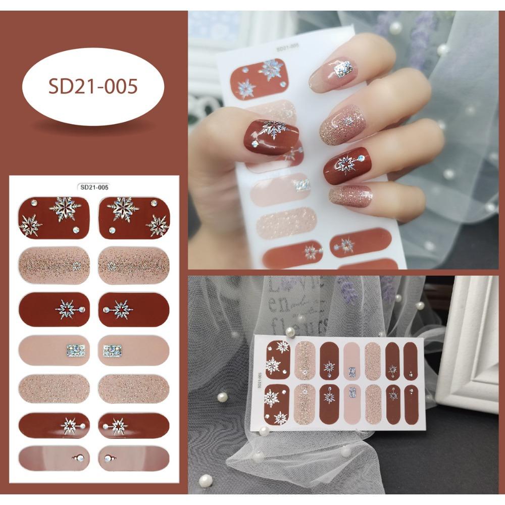 

14 шт./лист, полное покрытие, Рождественский маникюр, снежинка, Рождественская елка, накладные ногти, готовые маникюрные наклейки