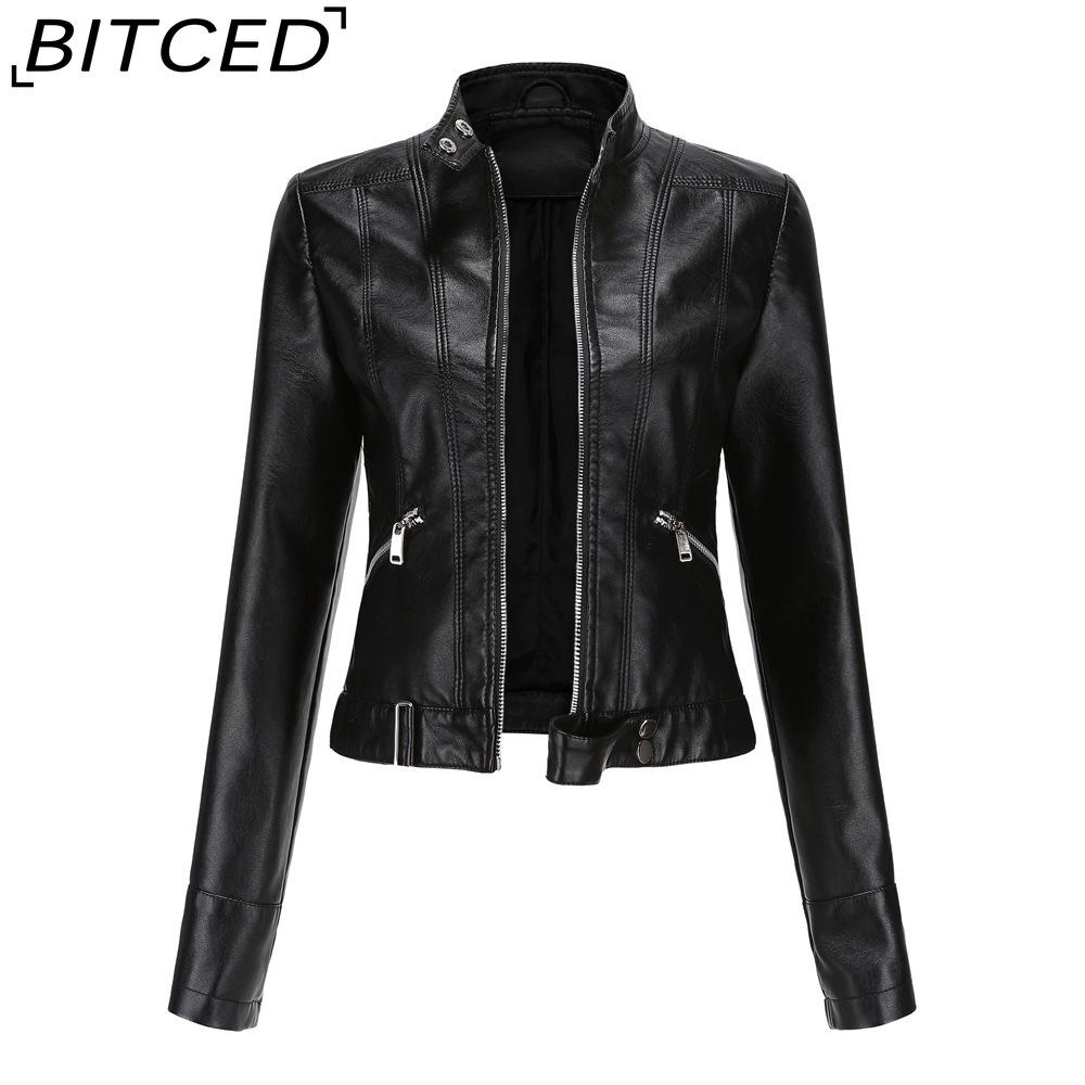 BITCED Lightweight Leather Jacket - Short-Sleeved Spring/Fall Stand-Up Collar Women's Leather Jacket