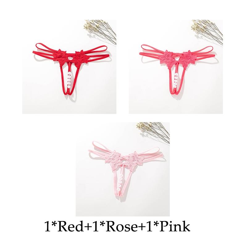 Sexy G-string T Panties Female Underwear Lace Thongs Women's Pants Sexy Pearl Panties Erotic Women Crotchless Panties Plus Size
