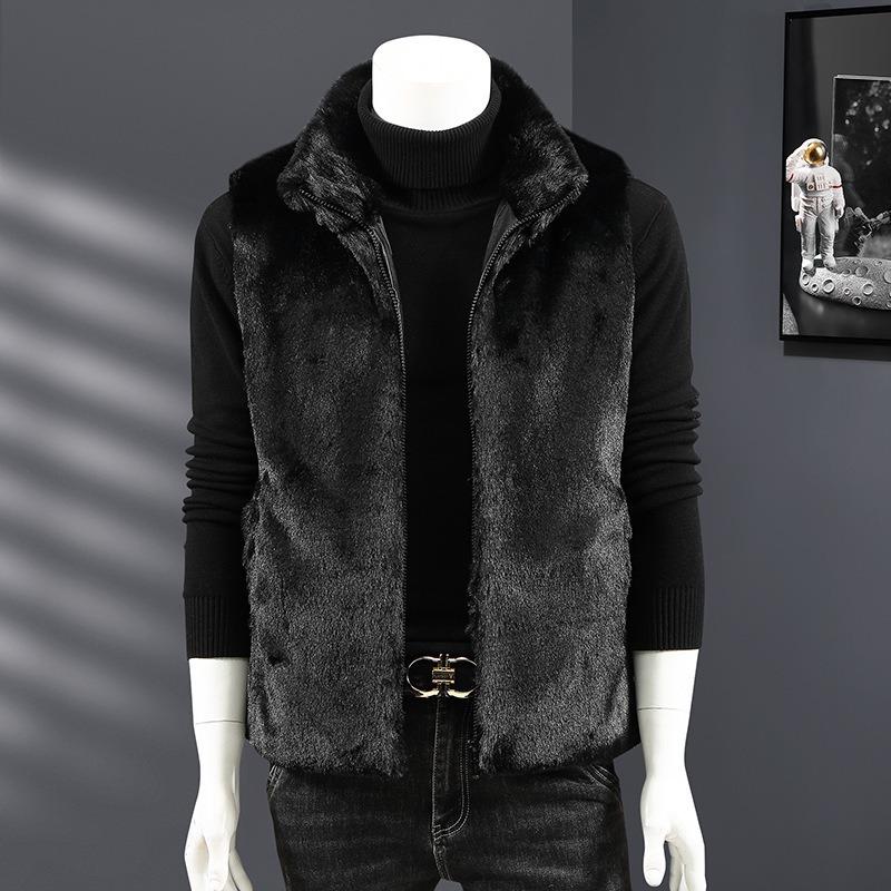 

Осенне-зимний хлопковый жилет с бархатным жилетом мужское пальто трендовый увеличенный жилет для молодых и молодых пар толстый плюшевый жилет 5XL (165-90 kg) чёрный