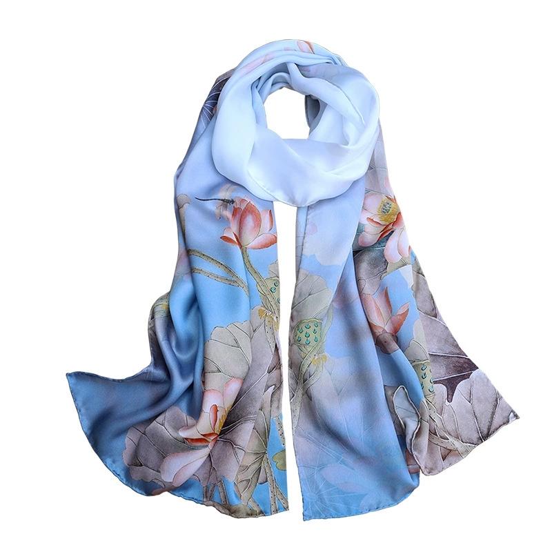 High Quality 100% Silk Scarf Shawl Hijab Wrap Women Hand Roll Edge Spring Summer Beach Scarves