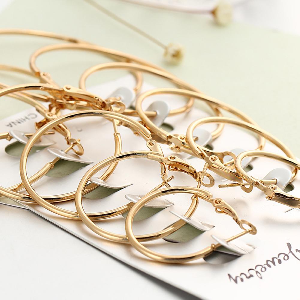 6 Pairs Women Fashion Simple Rock Exaggeration Circle Hoop Earrings Set Punk Hoop Earrings