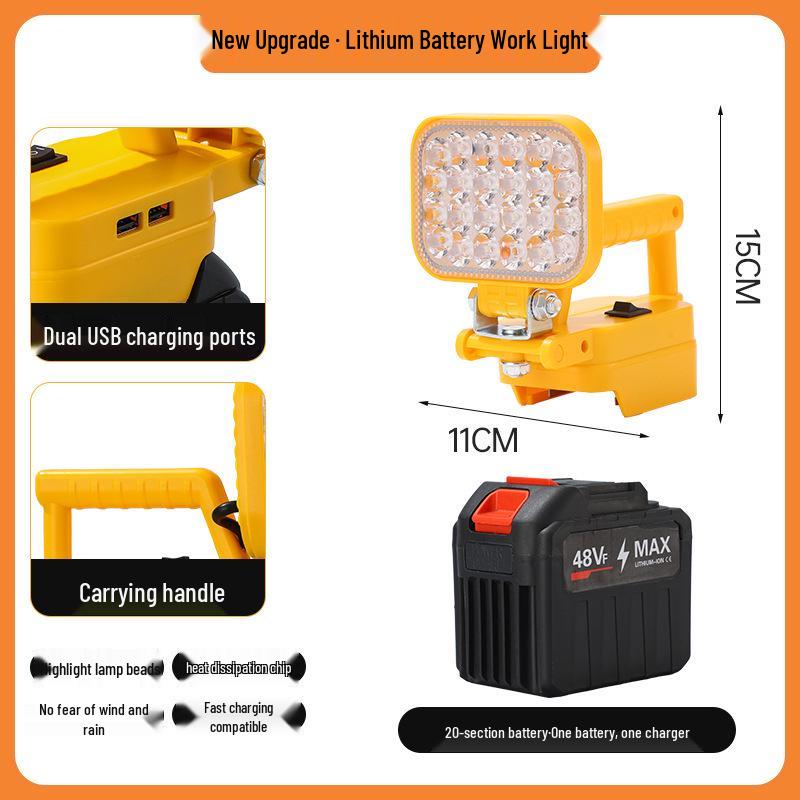 Portable Emergency Lithium Battery Floodlight for Camping, Construction, and Car Repairs