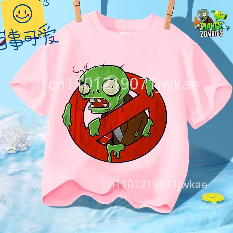 Sommer Rundhals T-Shirt für Jungen Mädchen Lässig Tägliche Kleidung Plants Vs Zombies Niedlich Kawaii Cartoon Mode Street Style 312Y