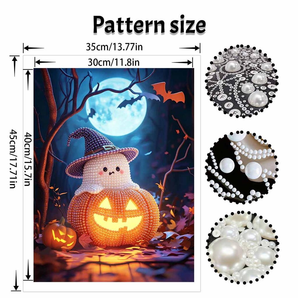 Halloween pearl painting art full pearl handmade diy home decorations pumpkin ghost witch hat moon light luminous ornament