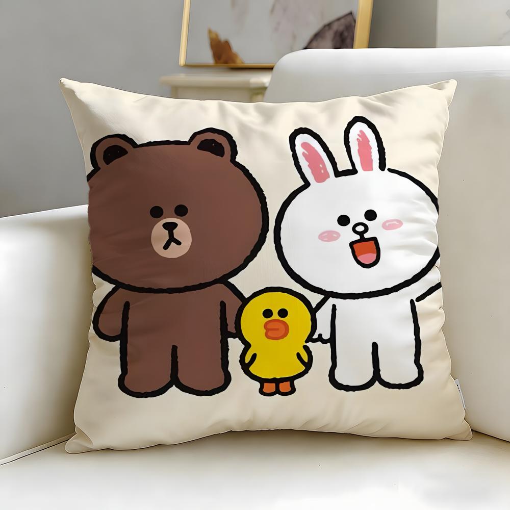 popular cartoon brand LINE friends Cushion Cover Soft & Easy-Wash Pillow Case – Versatile for Couch, Bed, Travel and Office
