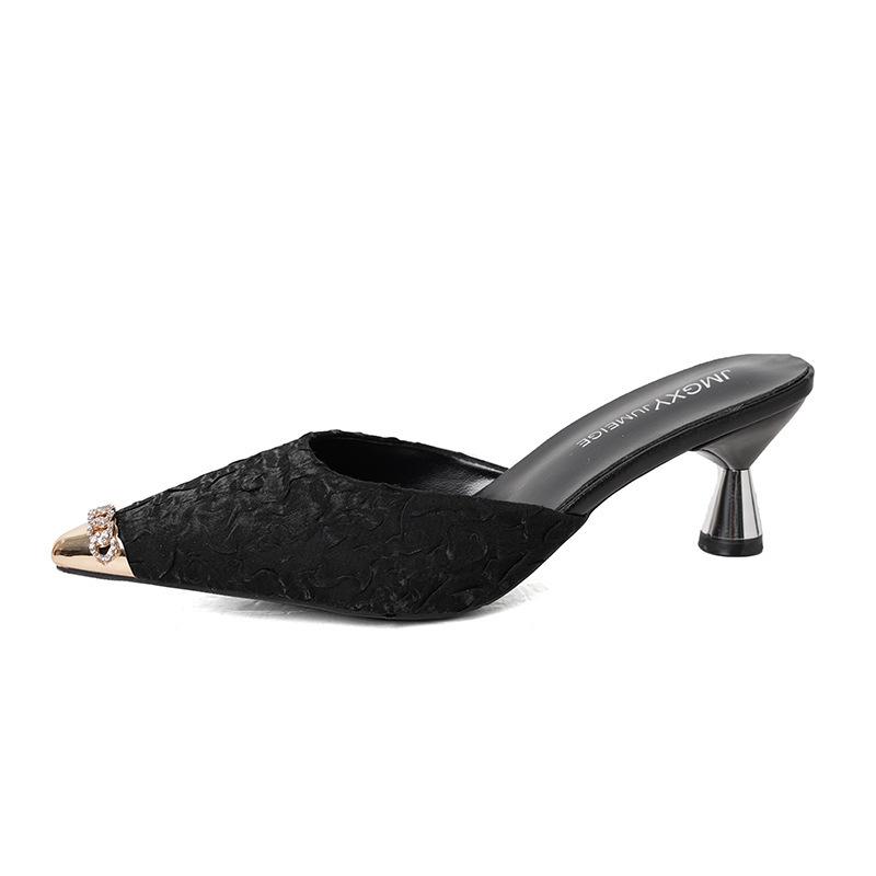 2024 primavera nova bolsa cabeça chinelos de meio pé tamanho pequeno 33 bico fino salto alto agulha moda muller chinelos cool verão feminino