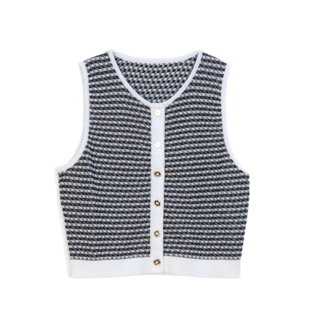 Women's Striped Sleeveless Knit Cardigan - Retro Spring/Summer 2025 Collection