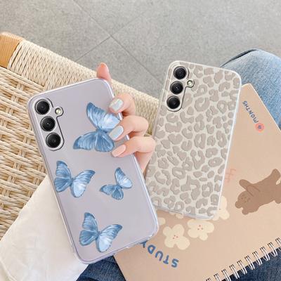 Leopard Patterned Soft Transparent Silicone Phone Case For Samsung Galaxy A55 A54 A34 For Samsung S24 Ultra Camera Shockproof Protective Bumper Cover
