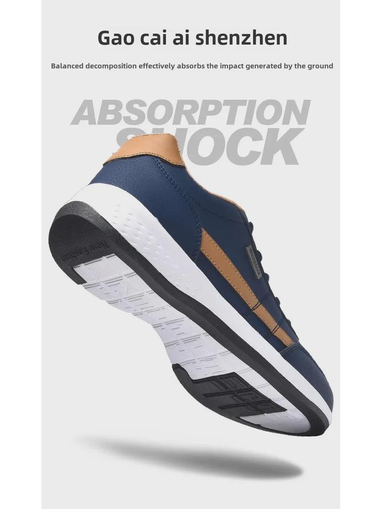 Herr Läder Utomhus Casual Sneakers, Trendiga Sportskor med Mjuk Sula i Stora Storlekar.