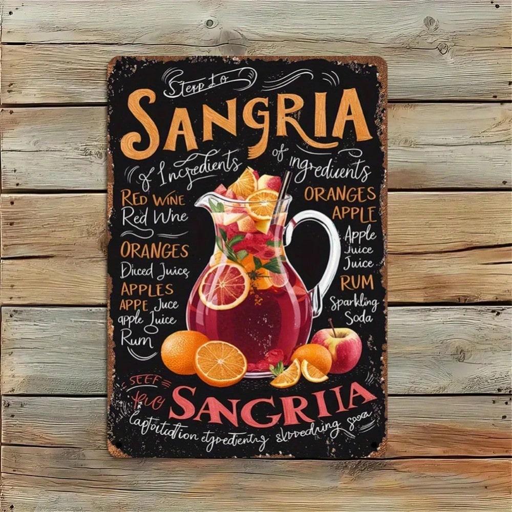 Vintage Sangria Recipe Tin Sign Rustic Metal Wall Decor Kitchen Retro Bar Cafe