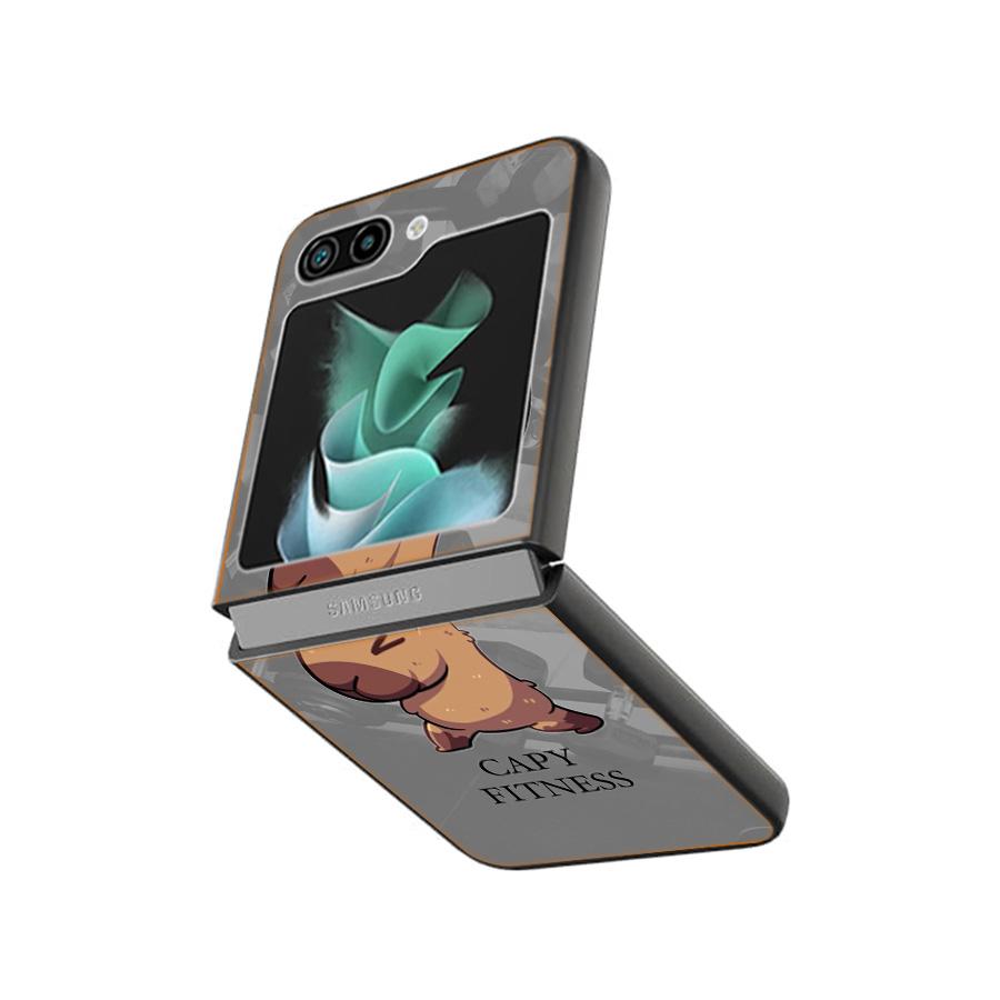 Cute Cartoon Capybara Phone Case For Samsung Z Flip 7 6 5G Galaxy Z Flip4 Z Flip5 Z Flip3 Coque Black Hard PC Shell Protective C