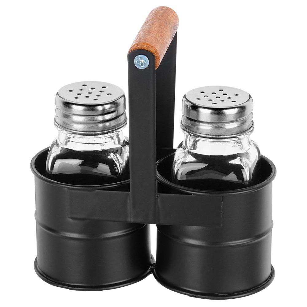 Salt and Pepper Shakers with Stand, 3 Pieces.