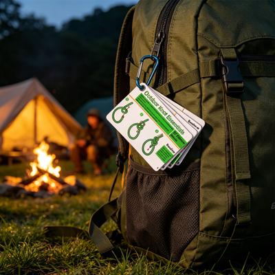 7Pcs/Set Knot Pocket Guide Cards with Carabiner 27 Classic Knots Reference Card Outdoor Camping Climbing Backpacking Rope Knot Tying Guide