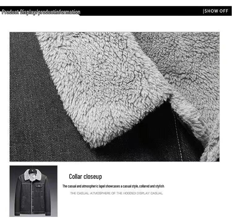 Men's Slim Fit Denim Jacket with Fleece Lining and Lambswool, 2025 Korean Style, Casual Lapel Design