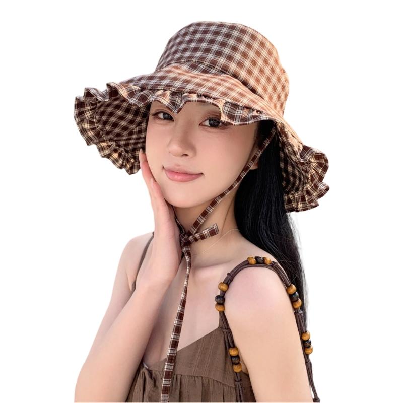 Stylish Unisex Wide Brims Sun Hat With Classical Checkered Pattern Fisherman Hat For Outdoor Activity And Daily Wear