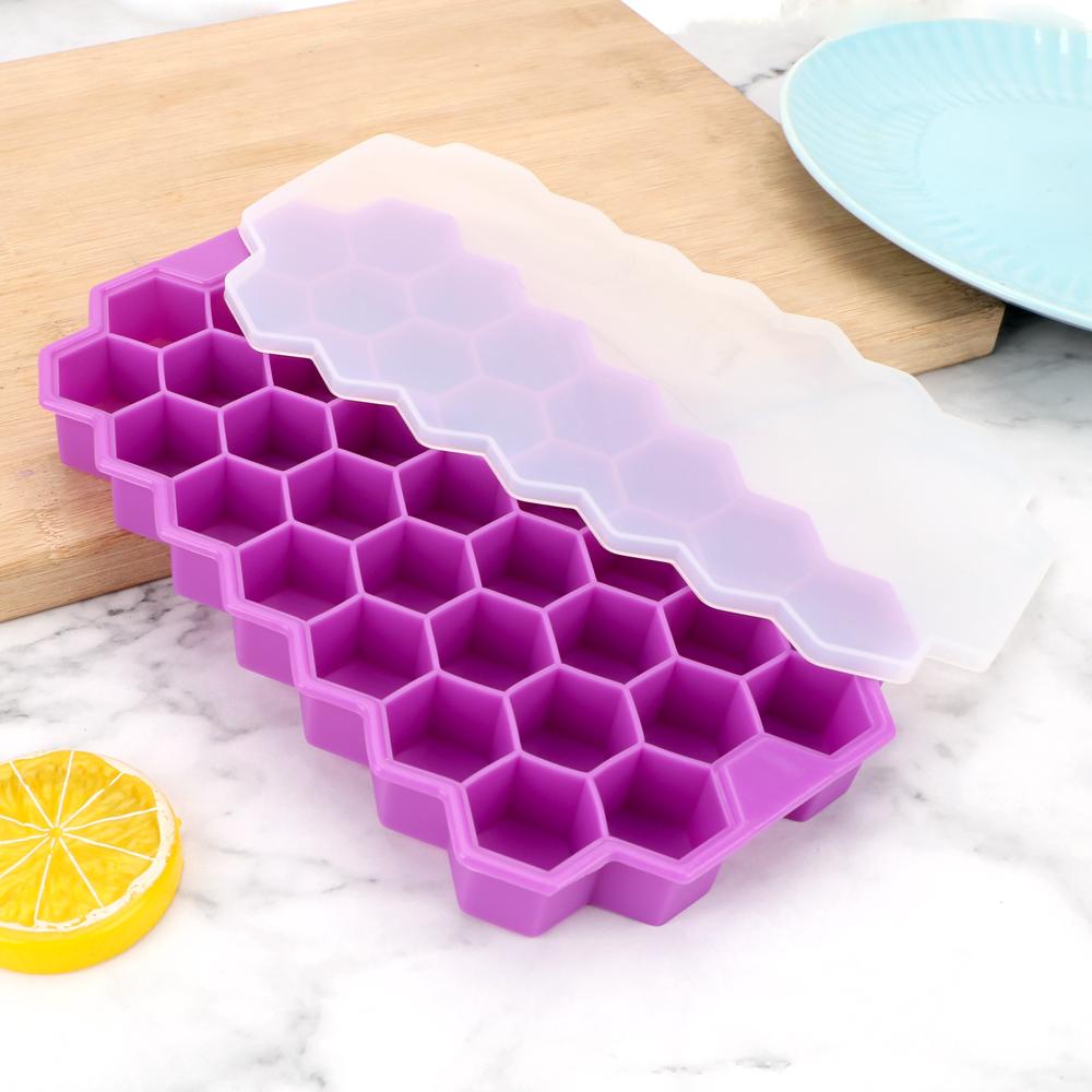Ice Cube Maker Mold Ice Cream Tools Honeycomb Ice Cube Tray With Lids 37 Cubes For Whiskey Cocktail Cold Drink