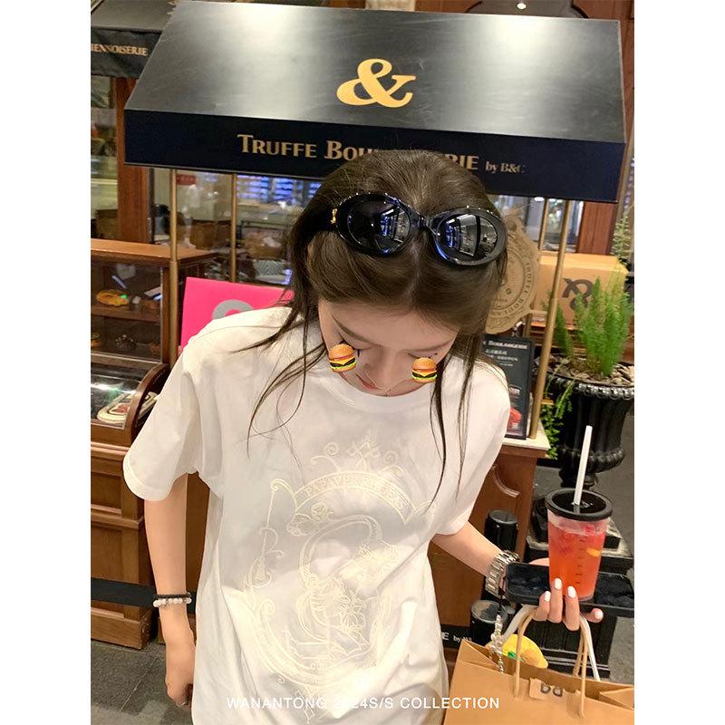 

Романтичный яркий женский топ с короткими рукавами и принтом Fafa Flocking Small белый