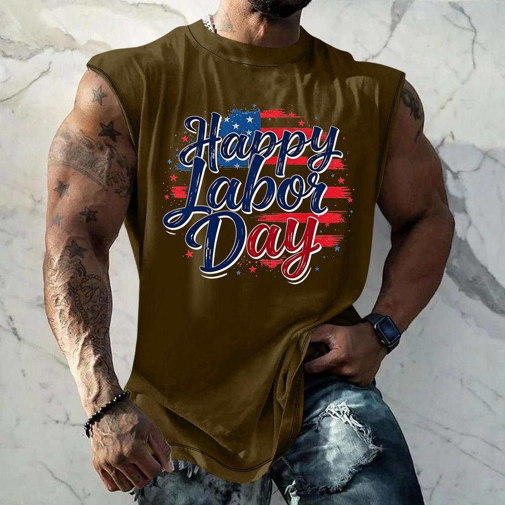Men Sleeveless Tank Top Casual Loose Fit Muscle Shirt Summer Workout Athletic Gym Shirt Printed Graphic Tank Top for Outdoor Activities