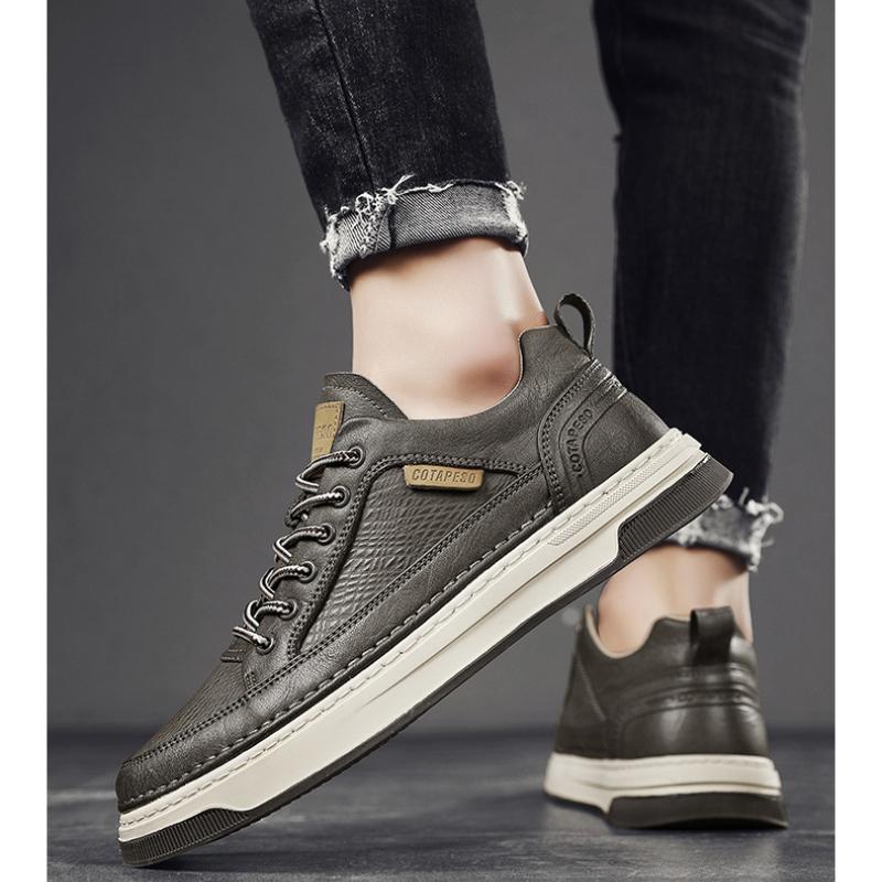 Fashion Casual Leather Shoes Men Autumn Flats Black White Male Outdoor Walking Sneakers Office Work Trainers Zapatos Casuales