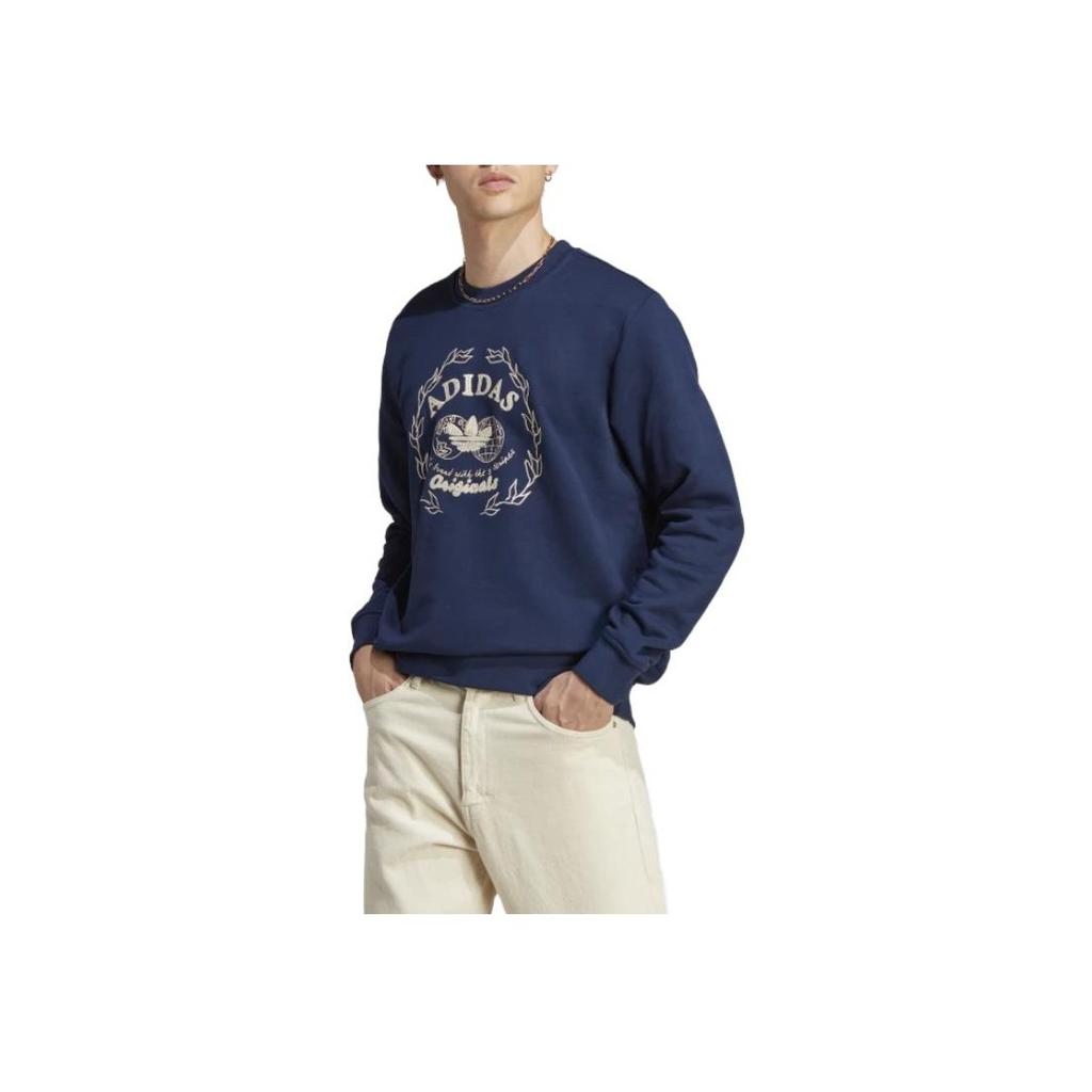 Adidas Pattern Print Crew Neck Sweatshirt Men Tops Blue IC5769