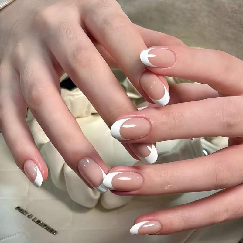 2026 Qingyun French Nude Translucent False Nails - Versatile White Edge Tips for Commute & Casual Wear