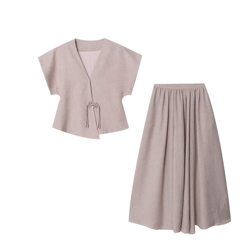 Sinan Tencel Vertical Cut Texture Top & Skirt Set SN5633 - Modern Chinese Style