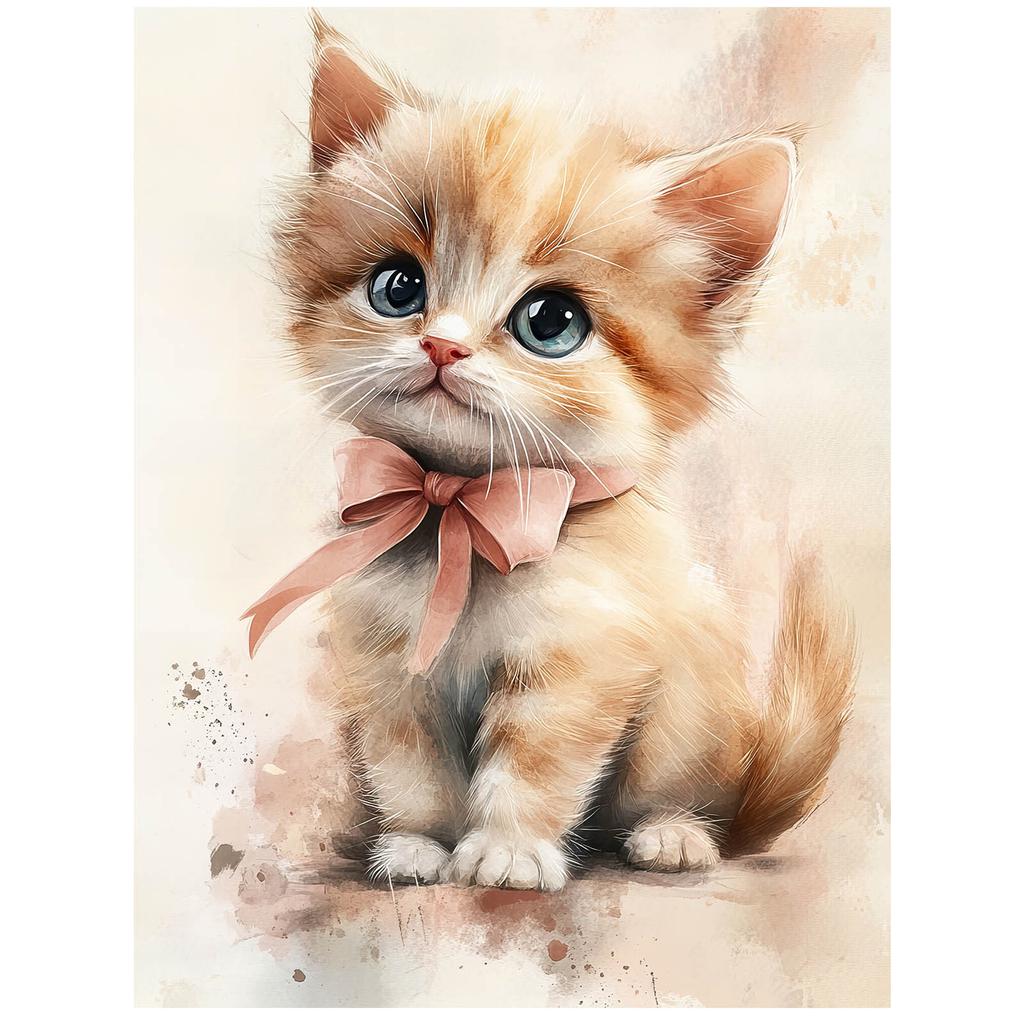 Cute Kitten With Pink Bow Cute Kitten With Pink Bow, 30X40 Cm, Unframed, Premium Canvas On Stretcher