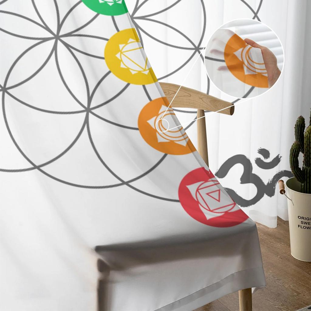 Circle Flower Geometry Lotus Sheer Curtains for Bedroom Living Room Voile Window Curtains Tulle Curtains for Kids Room
