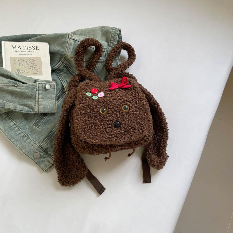 Plush cute puppy backpack for women 2025 autumn and winter new sweet fluffy schoolbag going out lightweight small backpack