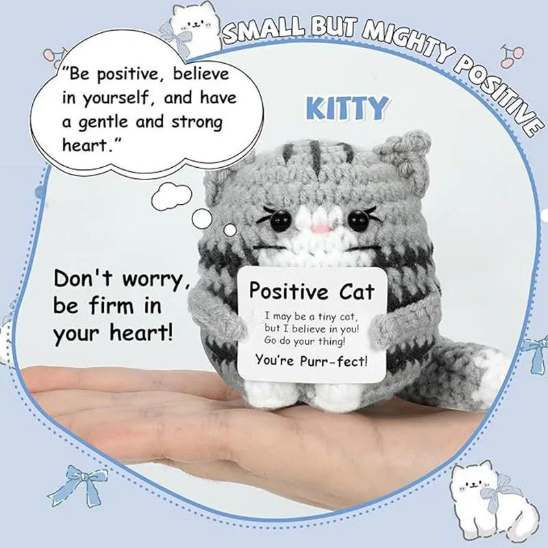 Creative Funny Handmade Crochet Emotional Support Dolls with Positive Energy Card Desktop Ornament Home Decor for Friend Gifts