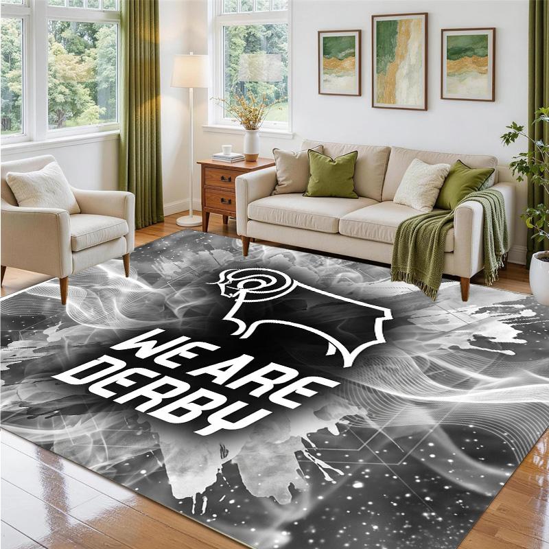 Derby County Football Design Crystal Velvet Rug Soft Decorative Mat for Bedroom Entrance