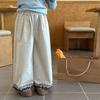 Kids Girls Lace Trim Straight Leg Solid Casual Daily Long Pants