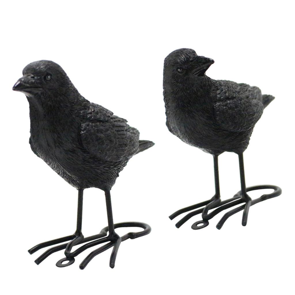 1 Pair Simulation Crow Ornament Innovative Festival Home Garden Animal Decoration Statue Resin