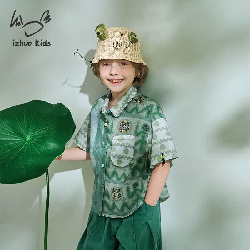 Kids  Cotton Linen Frog Print T-Shirt 140cm
