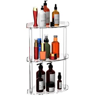 Sezanrpt Three-Tier Desktop Corner Storage Rack, 18x18x40cm | Acrylic Bathroom Desktop Corner Rack | Transparent Vanity Storage for Cosmetics and Toil
