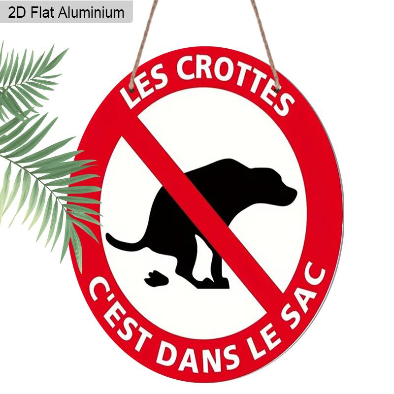 2D Flat Aluminum Rustic French Dog Poop Round Metal Sign, "Les Crottes C'est Dans Le Sac", Pre-Drilled Holes for Easy Hanging, Gifts for Teens Uncle