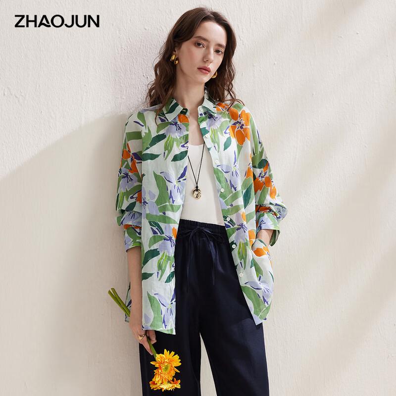 Zhao Jun 2026 Women s Floral Print Ramie Long Sleeve Blouse L