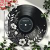 Vintage Vinyl Schallplatte Metall Wandkunst, Retro Rundes Aluminiumschild, Schwarz Weiß Florales Design Musik Dekoration