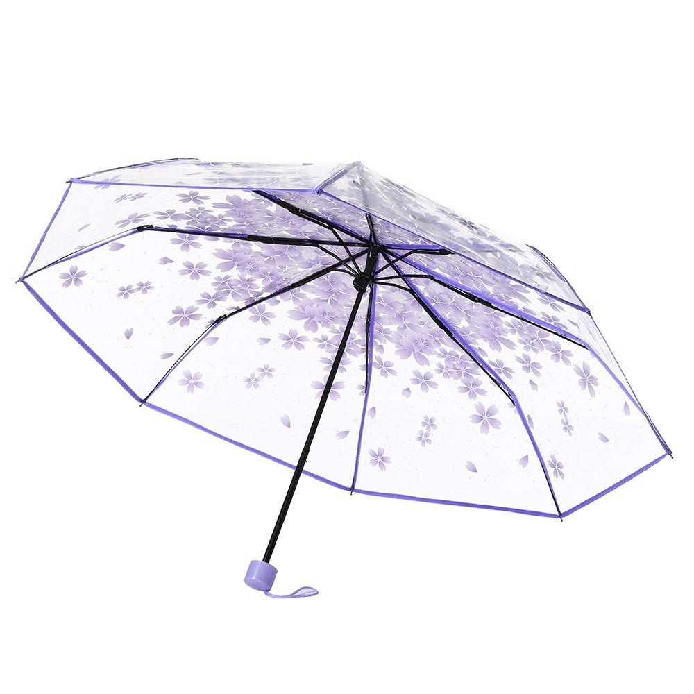 Waterproof Cherry Blossom Transparent Umbrella Funny Manual Umbrella Folding Umbrella  Outdoor