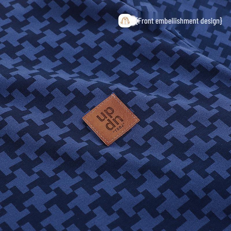 Herren Revers Strickjacke Baumwoll Pyjama Set - Frühling/Herbst, Lockere Passform, Langarm/Hose, Zweiteiliges Set