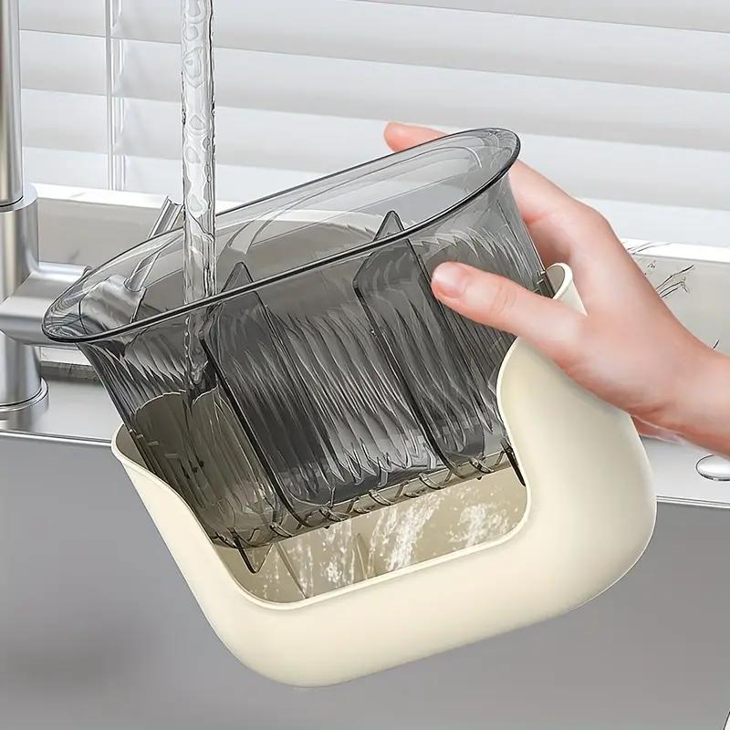 Kitchen Storage Holder For Countertop 3 Compartment Flatware Rack Transparent Utensil Caddy Spatula Holder For Silverware