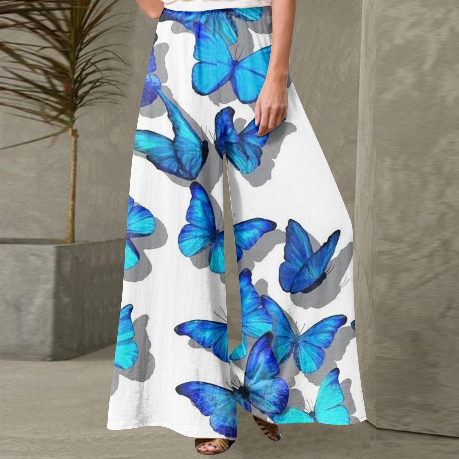 

Женские модные повседневные свободные уличные прямые брюки с принтом бабочки XXXXXL синий