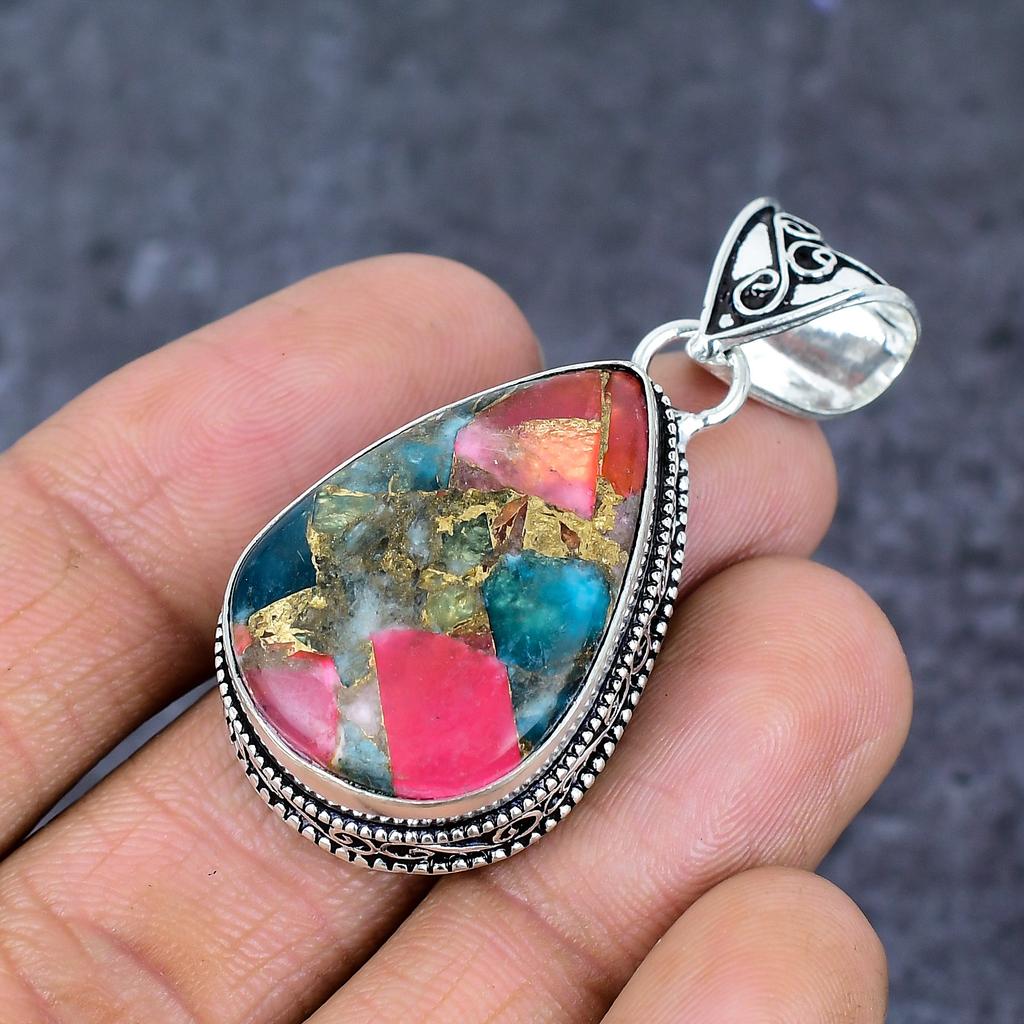 Natural Watermelon Tourmaline 925 Sterling Silver Jewelry Pendant 2.05" ET-4786