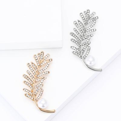 Creative Alloy Rhinestone Feather Brooch Exquisite Versatile Ladies Suit Cardigan Corsage Ornament Pin