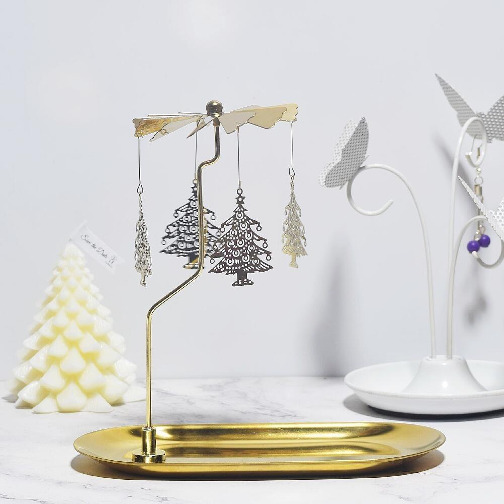 Gold/Silver Christmas Rotating Candle Holder Stainless Steel Rotating Candlesticks Night